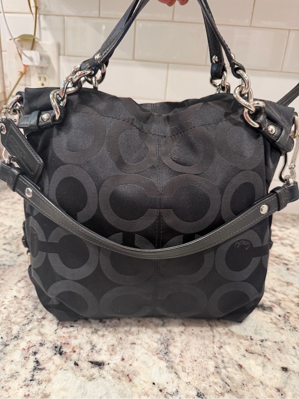 Coach Black Carly Signature Jacquard Shoulder Bag